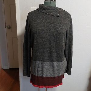 GAP Women's Cowl Neck Color Block Sweater - Gray, Brown, Red